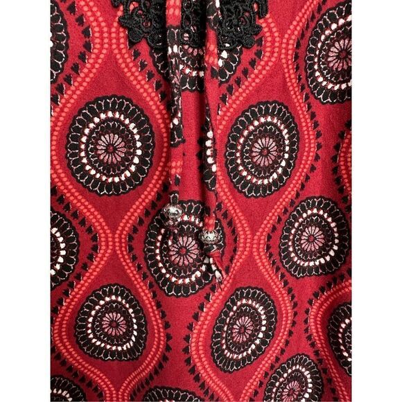 Kim Rogers Tunic Blouse Womens Red/Black Floral Pattern Small - Picture 8 of 9
